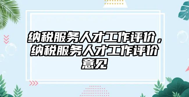 納稅服務人才工作評價，納稅服務人才工作評價意見